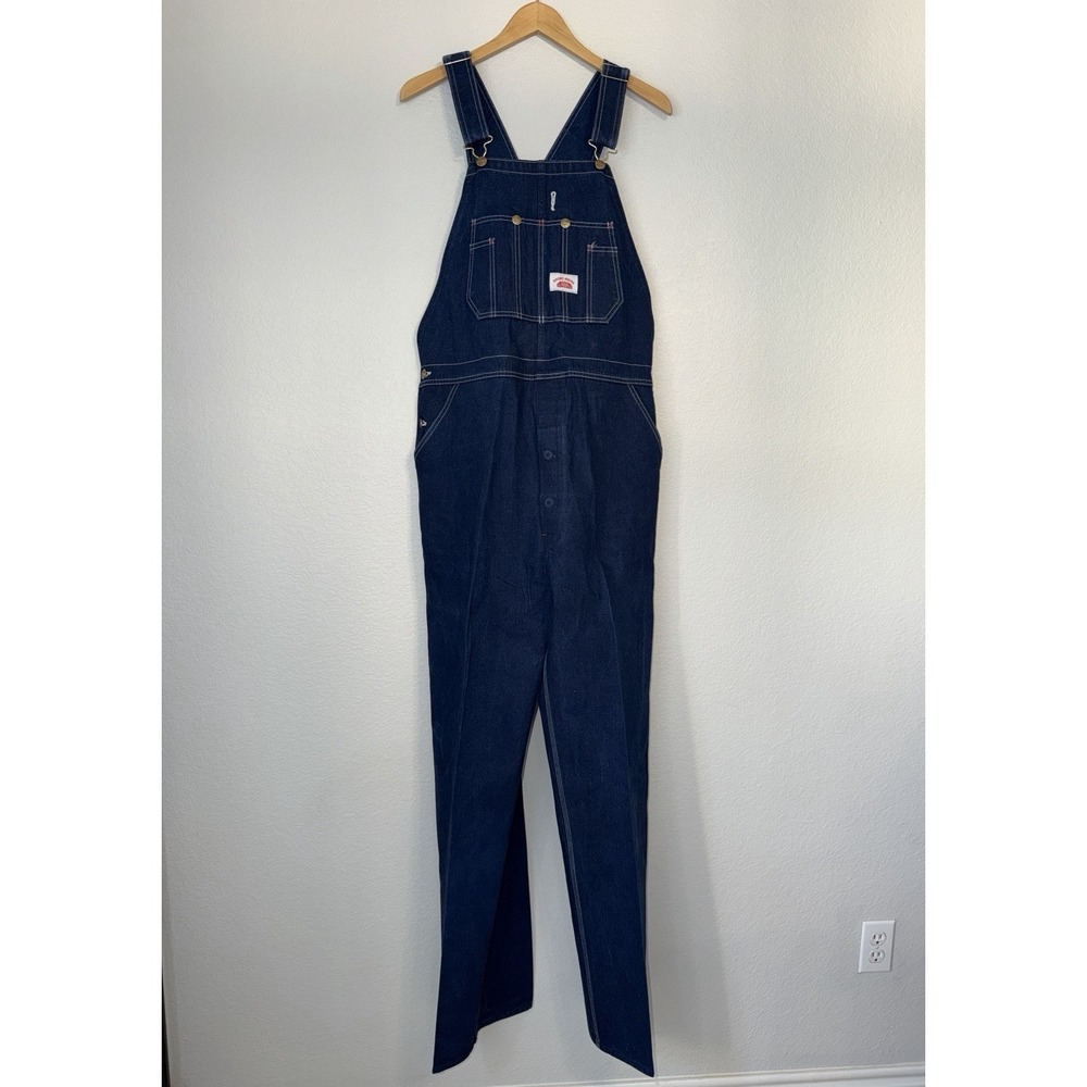 Round House Lot 966 Bib Overalls Mens 36x36 Dark Indigo Denim Cotton Workwear